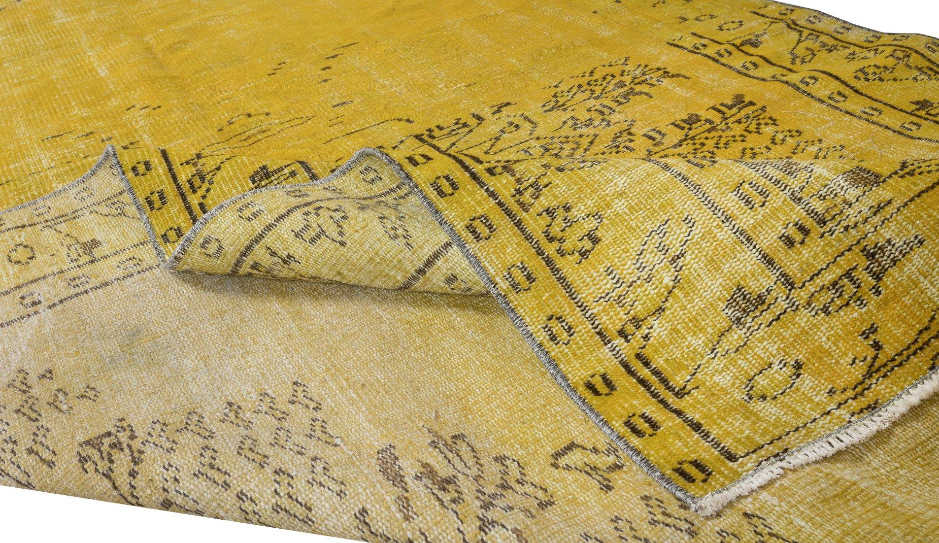 Modern Contemporary Yellow Re-Dyed Rug, Vintage Handmade Carpet from Turkey For Sale