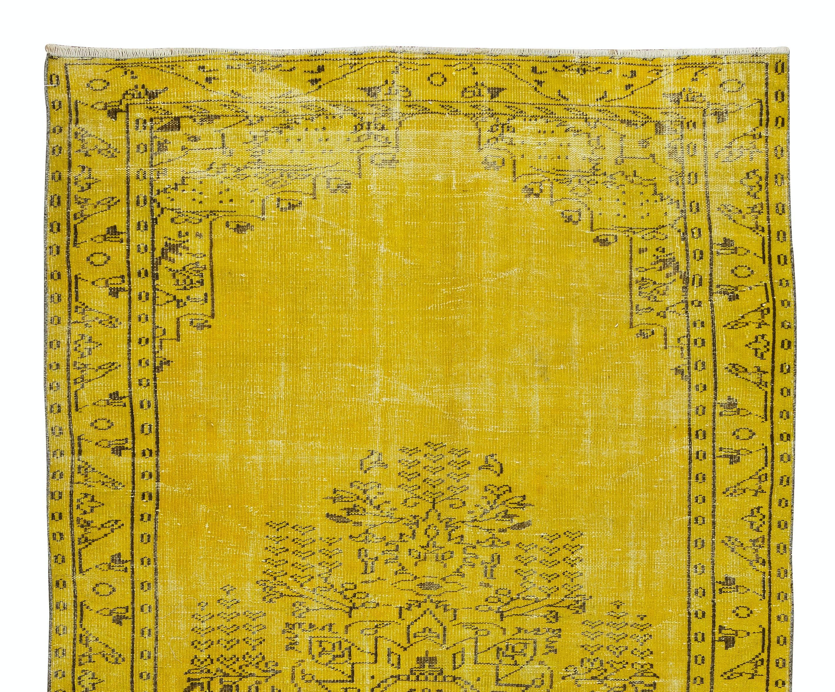 Turkish Contemporary Yellow Re-Dyed Rug, Vintage Handmade Carpet from Turkey For Sale