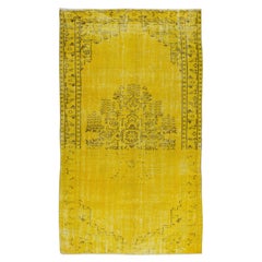 Contemporary Yellow Re-Dyed Rug, Vintage Handmade Carpet from Turkey