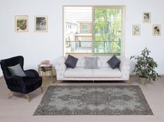 5.6x9.3 Ft Gray Overdyed Vintage Rug for Modern Interiors. Handknotted in Turkey