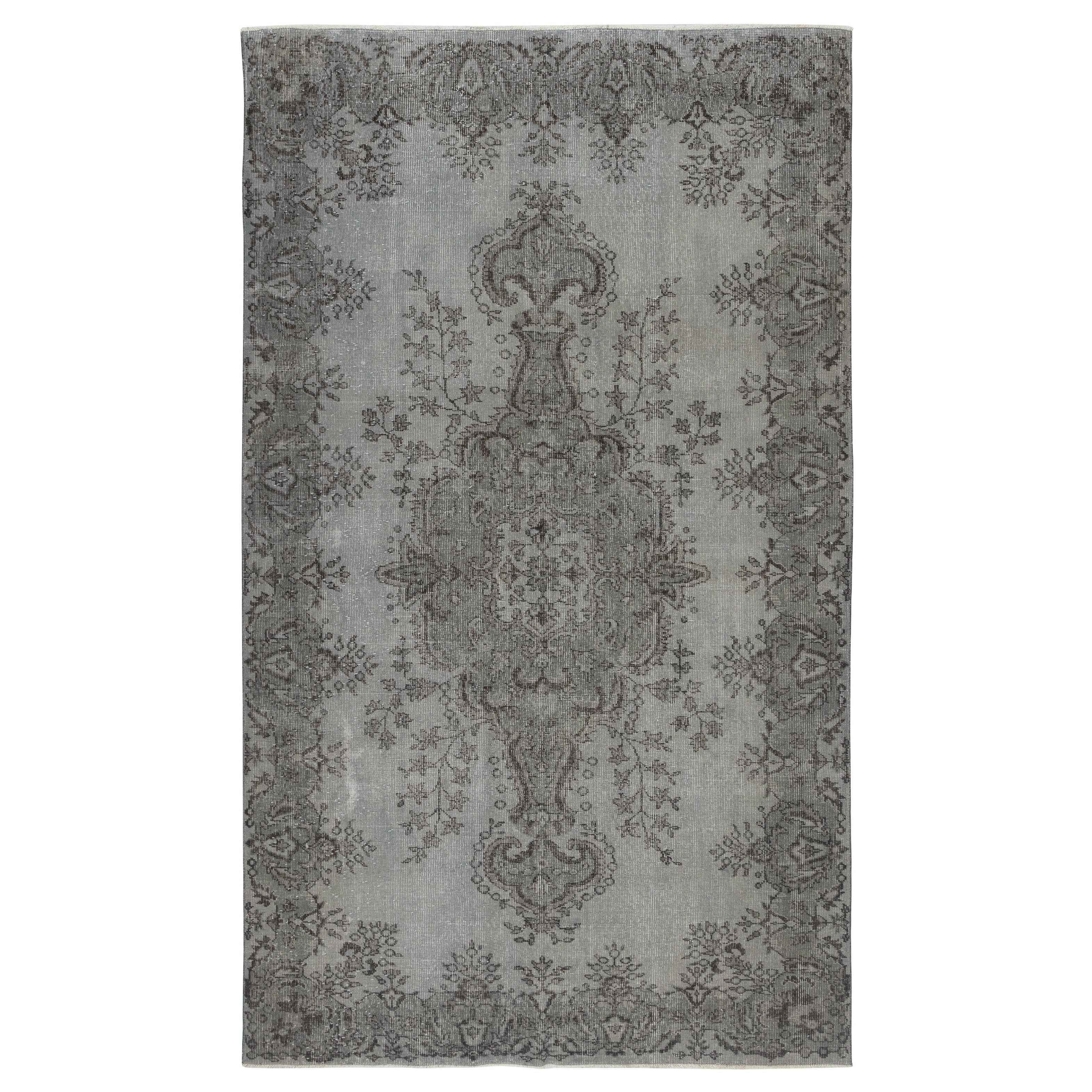 5.6x9.3 Ft Gray Overdyed Vintage Rug für moderne Innenräume. Handgeknüpft in der Türkei