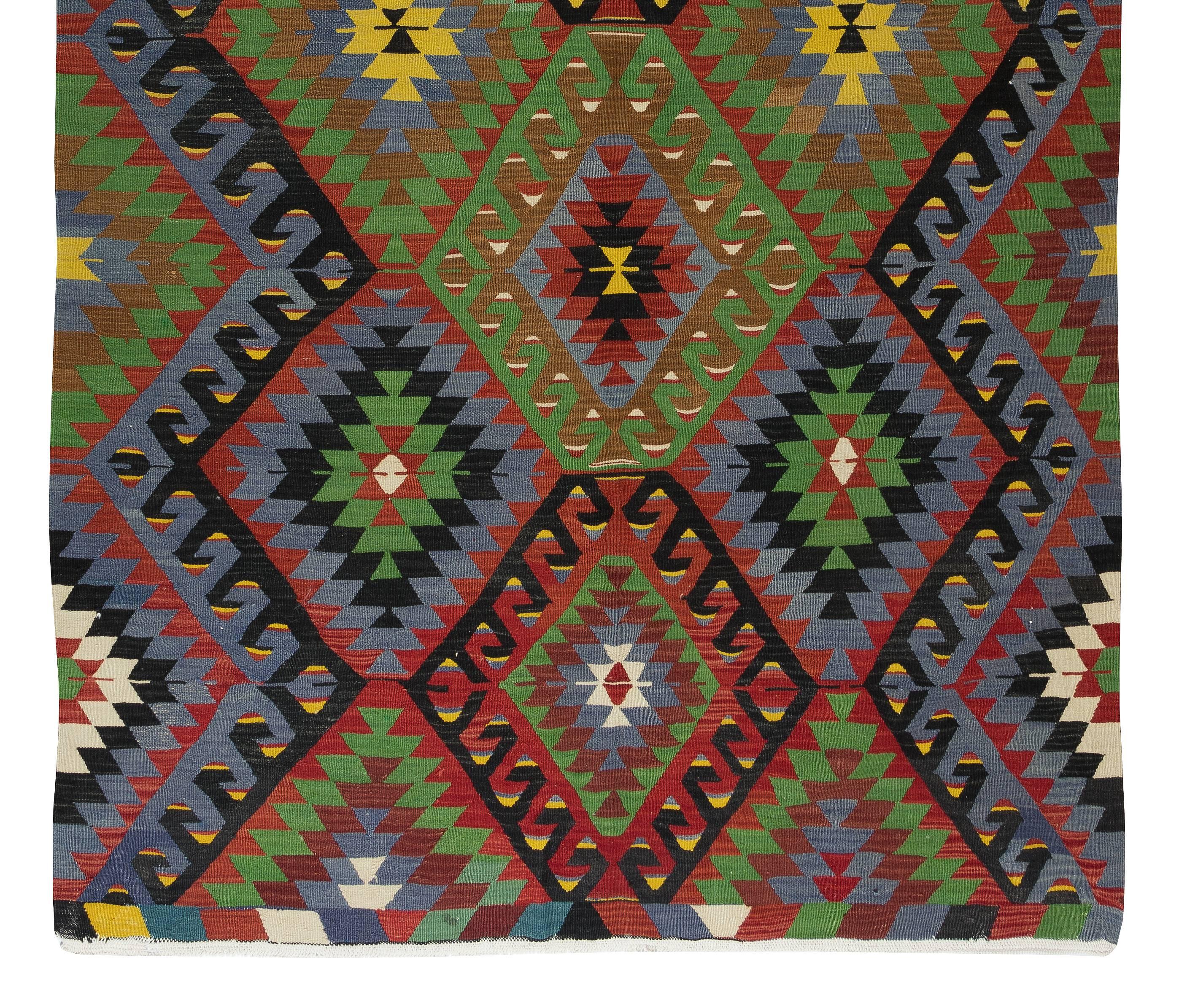 20th Century 5.6x9.3 Ft Multicolored Handmade Turkish Wool Kilim, One of a Kind FlatWeave Rug For Sale