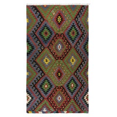 Tapis Kilim en laine turque multicolore fait à la main 5,6x9,3 Ft, unique en son genre