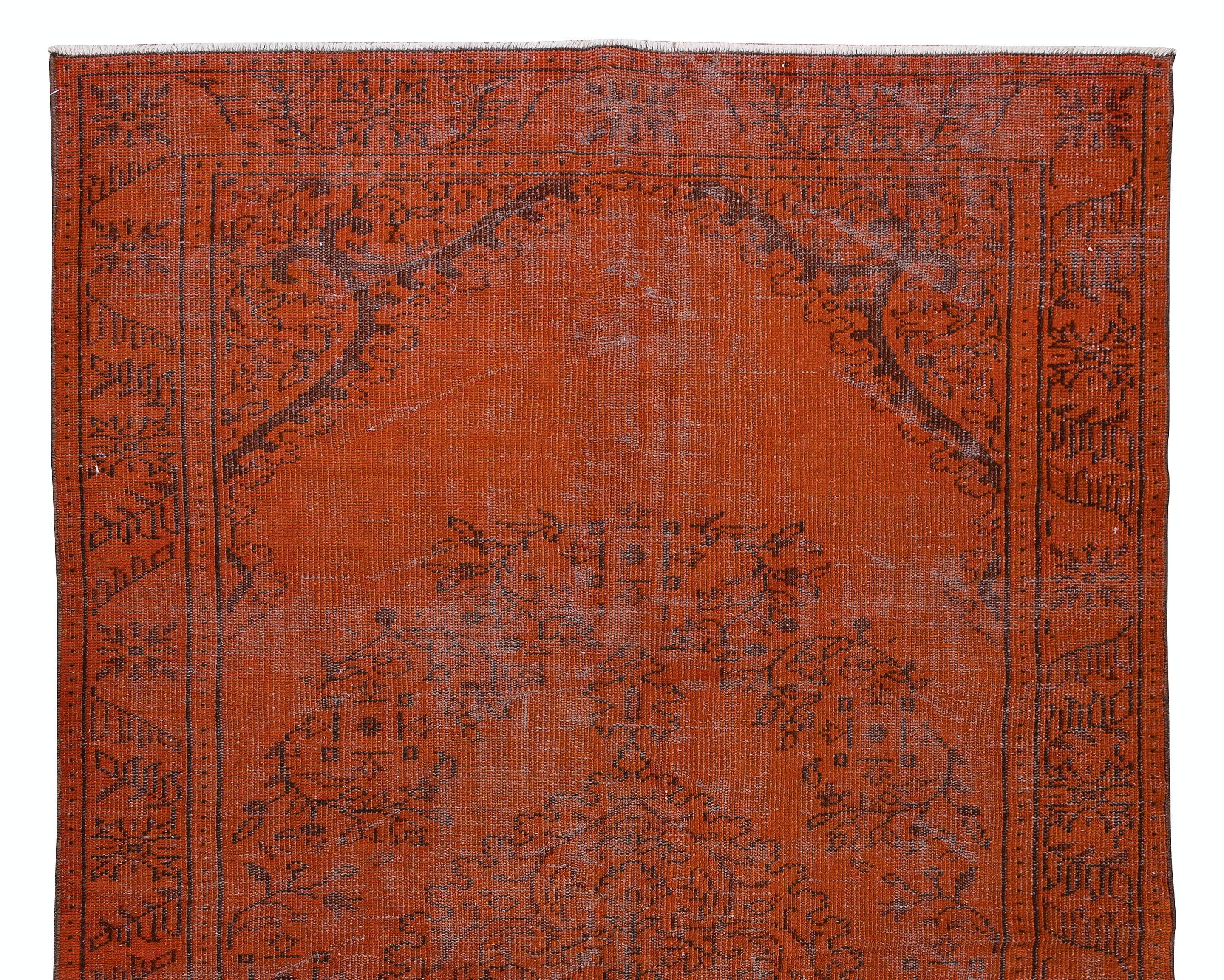Turkish 5.6x9.3 Ft Vintage Handmade Anatolian Medallion Pattern Wool Area Rug in Orange For Sale