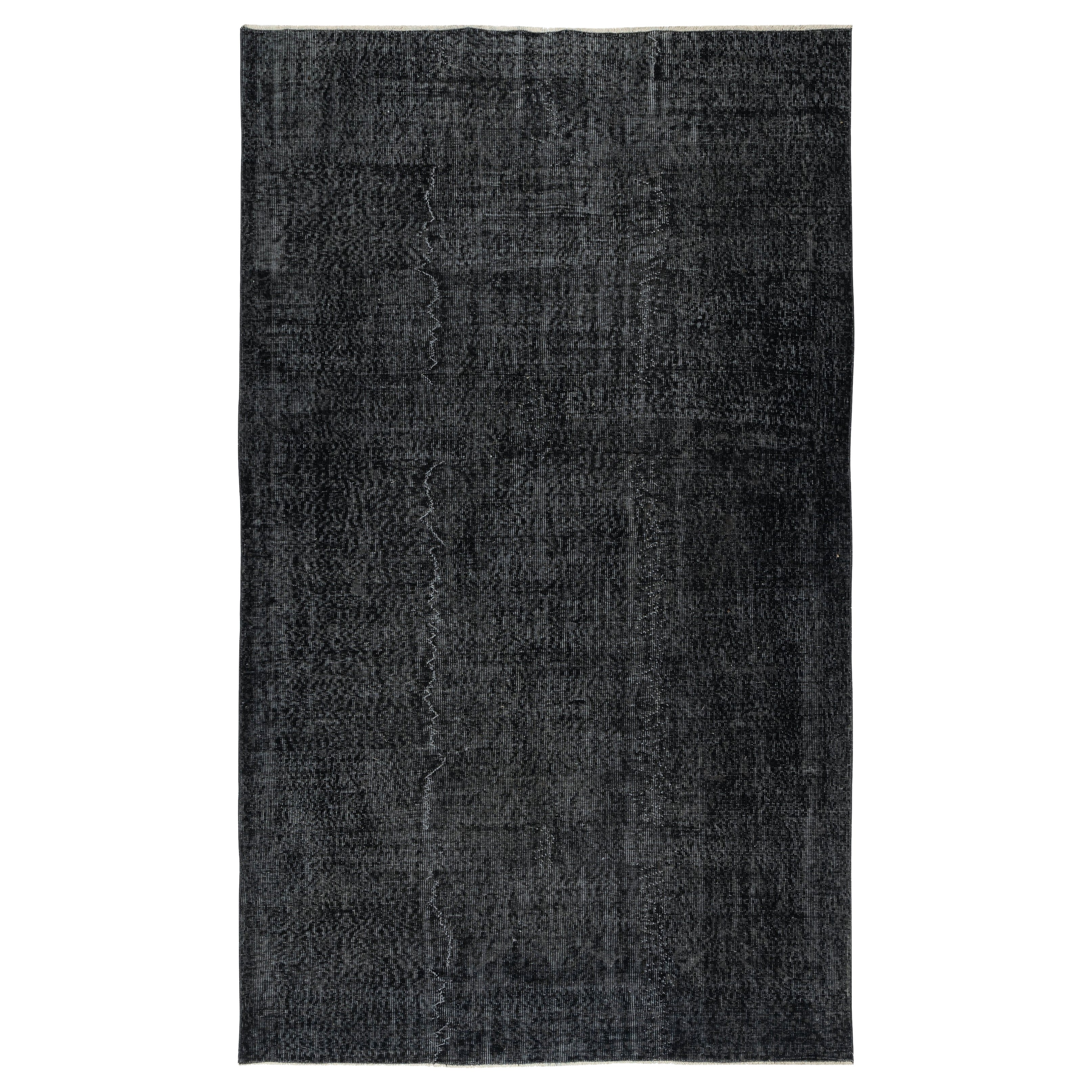 5.6x9.3 Ft Vintage Handmade Rug. Schwarzer türkischer Teppich für modernes Heim und Büro