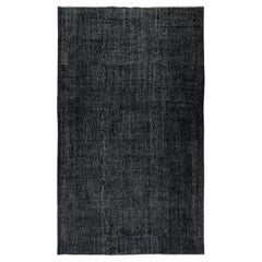 5.6x9.3 Ft Vintage Handmade Rug. Schwarzer türkischer Teppich für modernes Heim und Büro