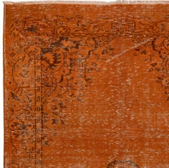 Vintage Handmade Turkish Area Rug in Orange, Modern Art Deco Carpet