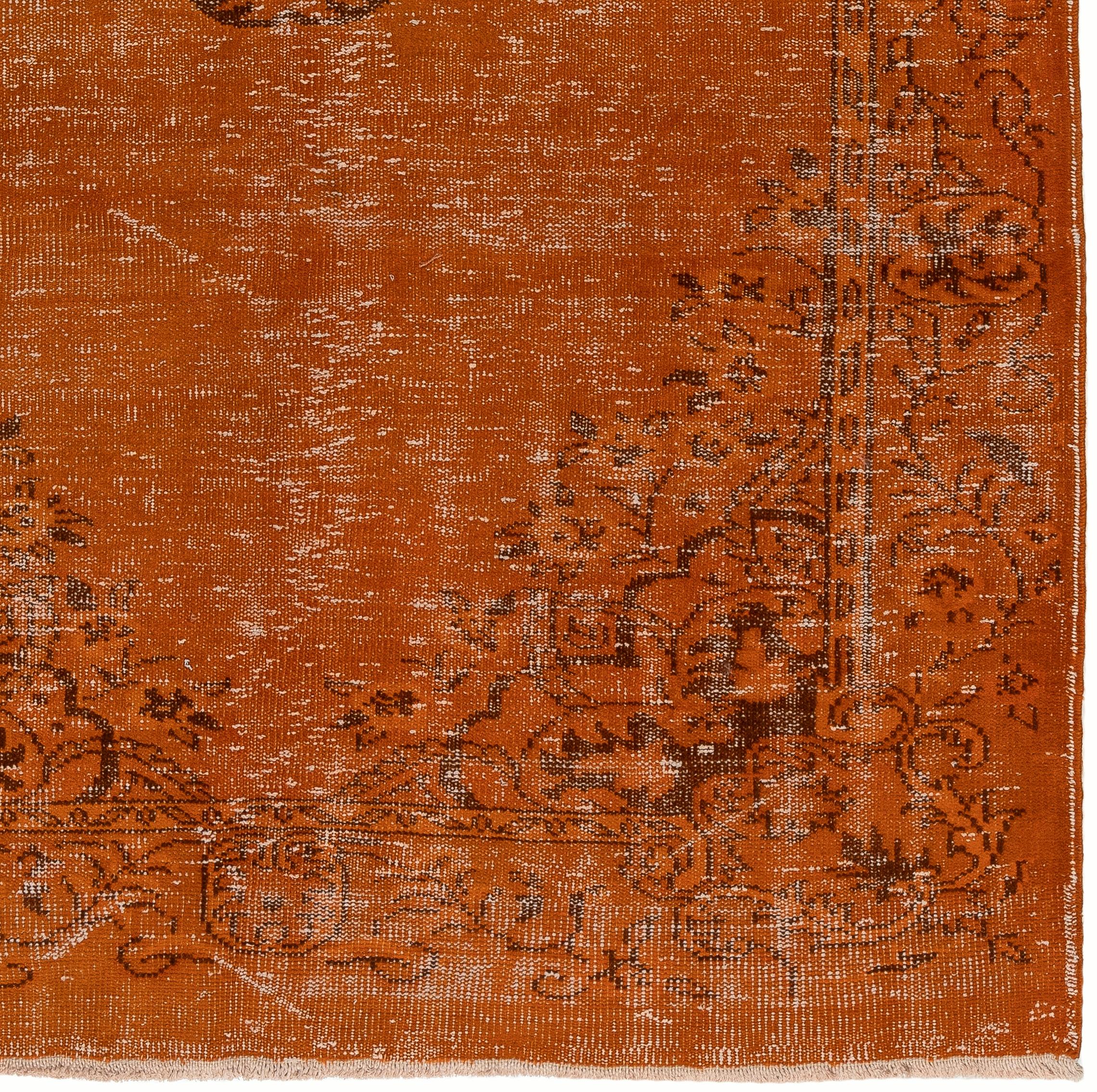 5.6x9.3 Ft Handgefertigter türkischer Vintage-Teppich in Orange, moderner Art déco-Teppich (Handgeknüpft) im Angebot