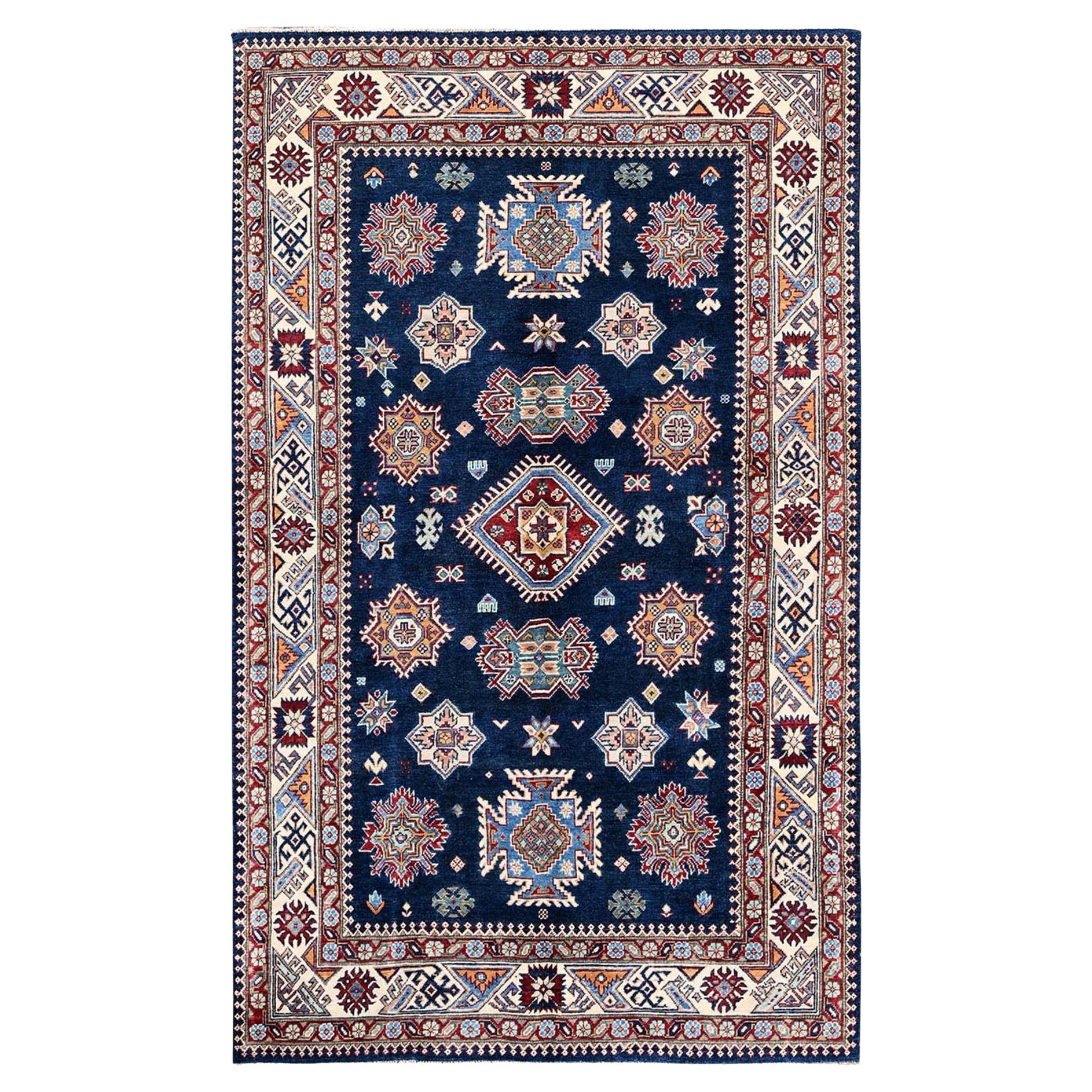 5'6 "x9'3" Mitternachtsblau Afghanische Spezial Kazak Stammes-Design Hand geknüpft Wolle Teppich