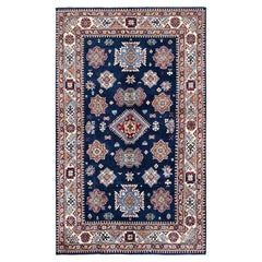 5'6 "x9'3" Midnight Blue Afghan Special Kazak Tribal Design Tappeto in lana annodato a mano