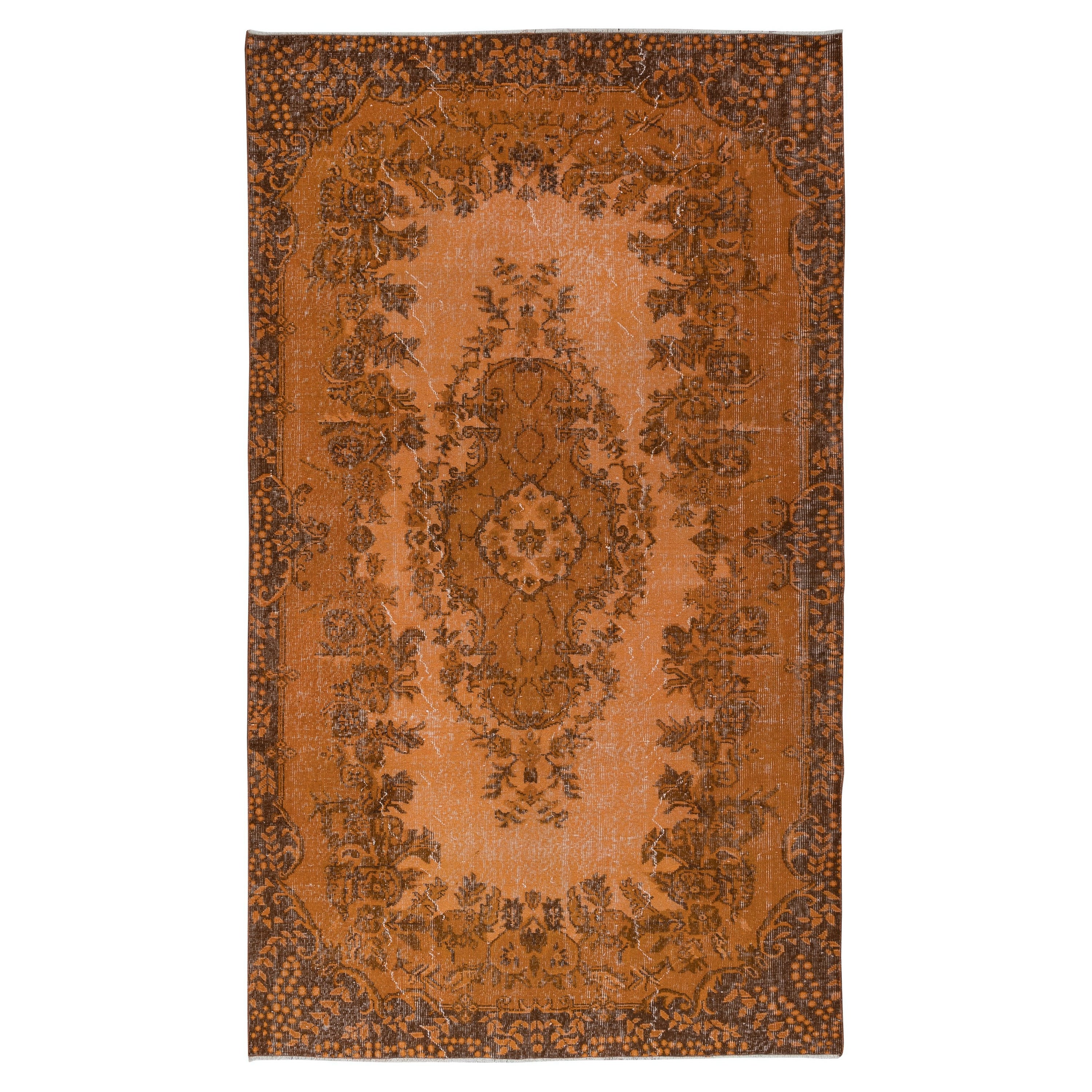 Tappeto arancione autentico 5.6x9.4 Ft per interni moderni, Tappeto anatolico fatto a mano