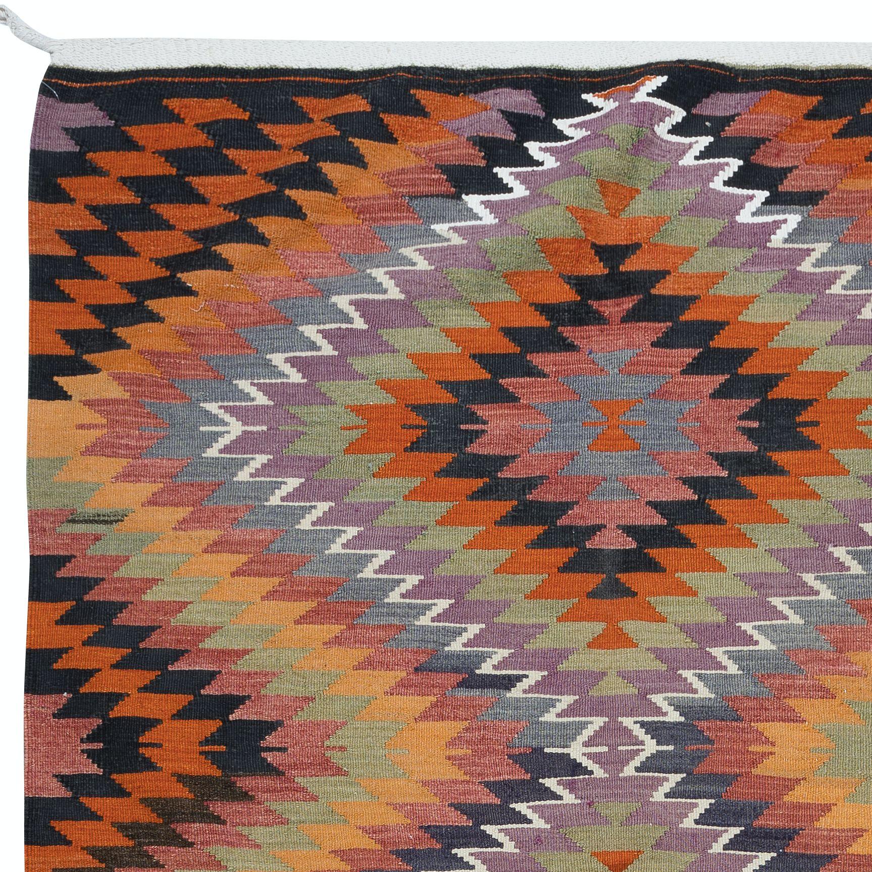 5.6x9,4 Ft farbenfroher Flachgewebe-Teppich aus türkischer Wolle Kelim, Vintage Diamant-Design (Türkisch) im Angebot
