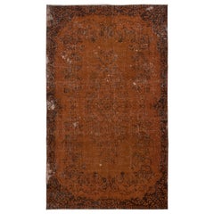 5.6x9.4 Ft Distressed Handmade Turkish Wool Area Rug Re-Dyed in Orange Color