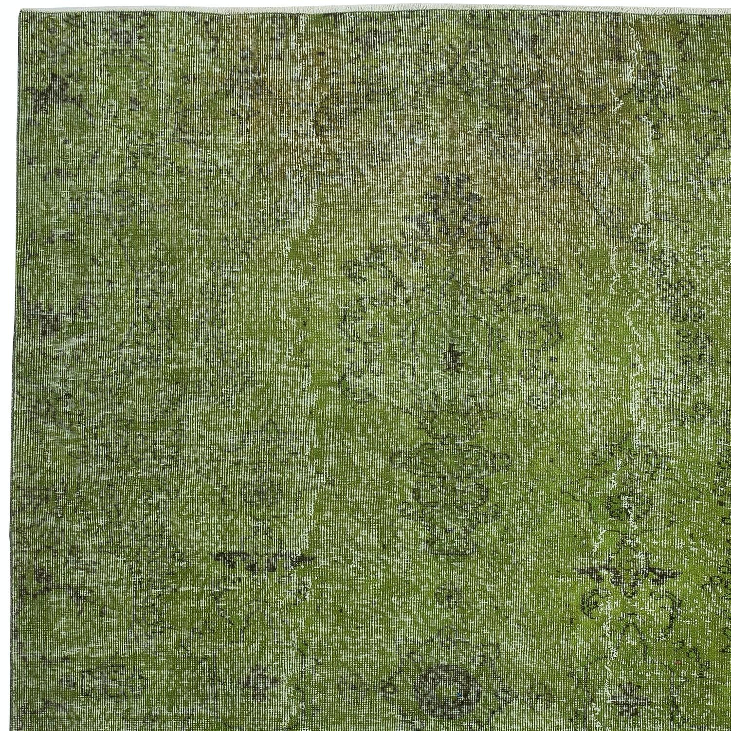 Hand-Knotted 5.6x9.4 Ft Green Color Wool Area Rug for Modern Interiors, Handmade in Turkey For Sale
