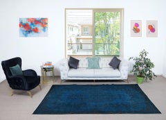 5.6x9.4 Ft Handmade Vintage Wool Area Rug dyed in Dark Blue 4 Modern Interiors