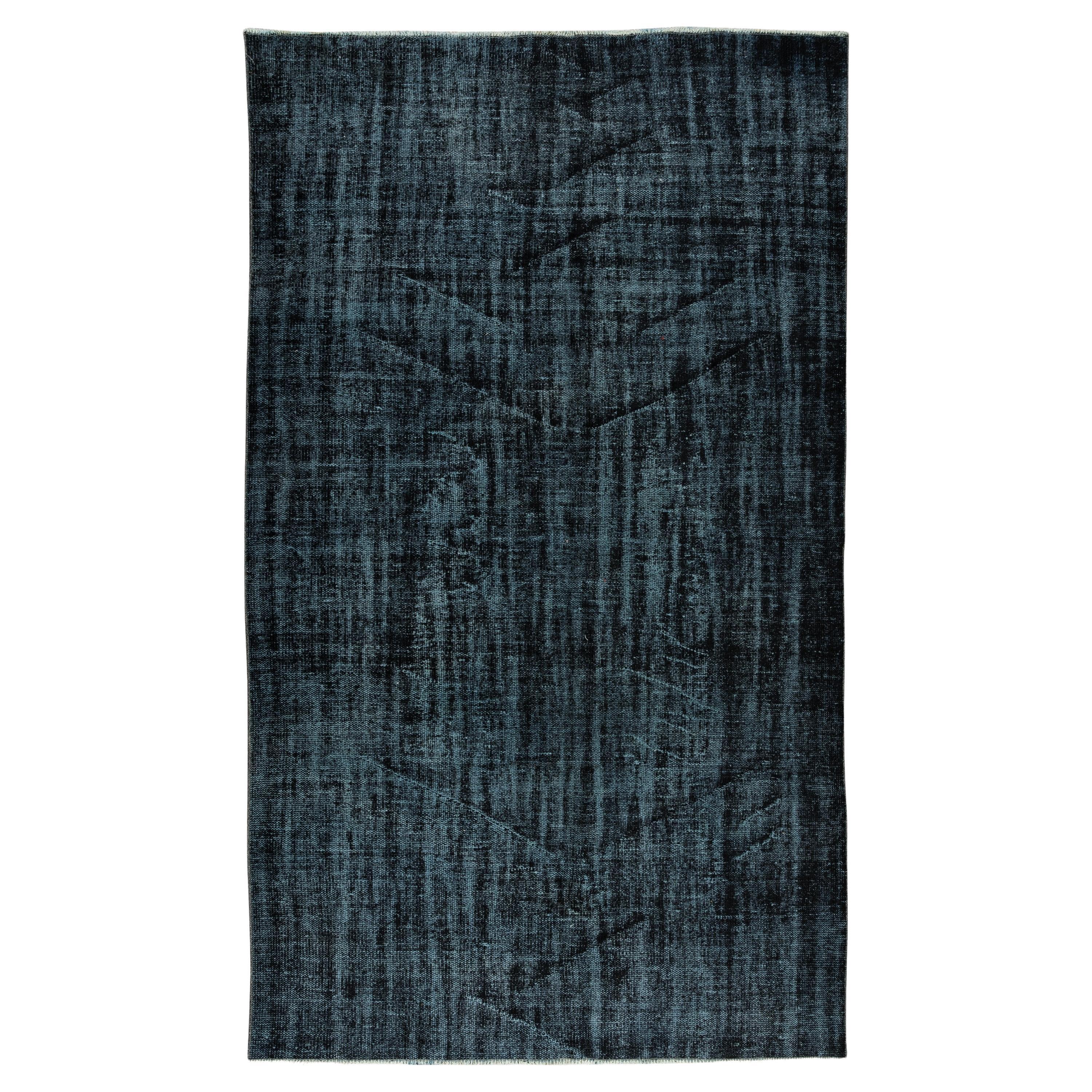 Modern Anatolian Area Rug Re-Dyed in Black, Vintage Handmade Carpet