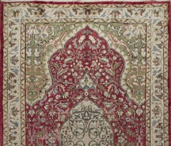 5.6x9.4 Ft Vintage Handmade Wool Turkish Rug in Burgundy & Green