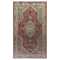 5.6x9.4 Ft Vintage Handmade Wool Turkish Rug in Burgundy & Green