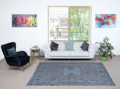 5.6x9,4 Ft Türkischer Vintage-Teppich im Vintage-Stil, rot gefärbt in blauer Farbe für moderne Inneneinrichtung