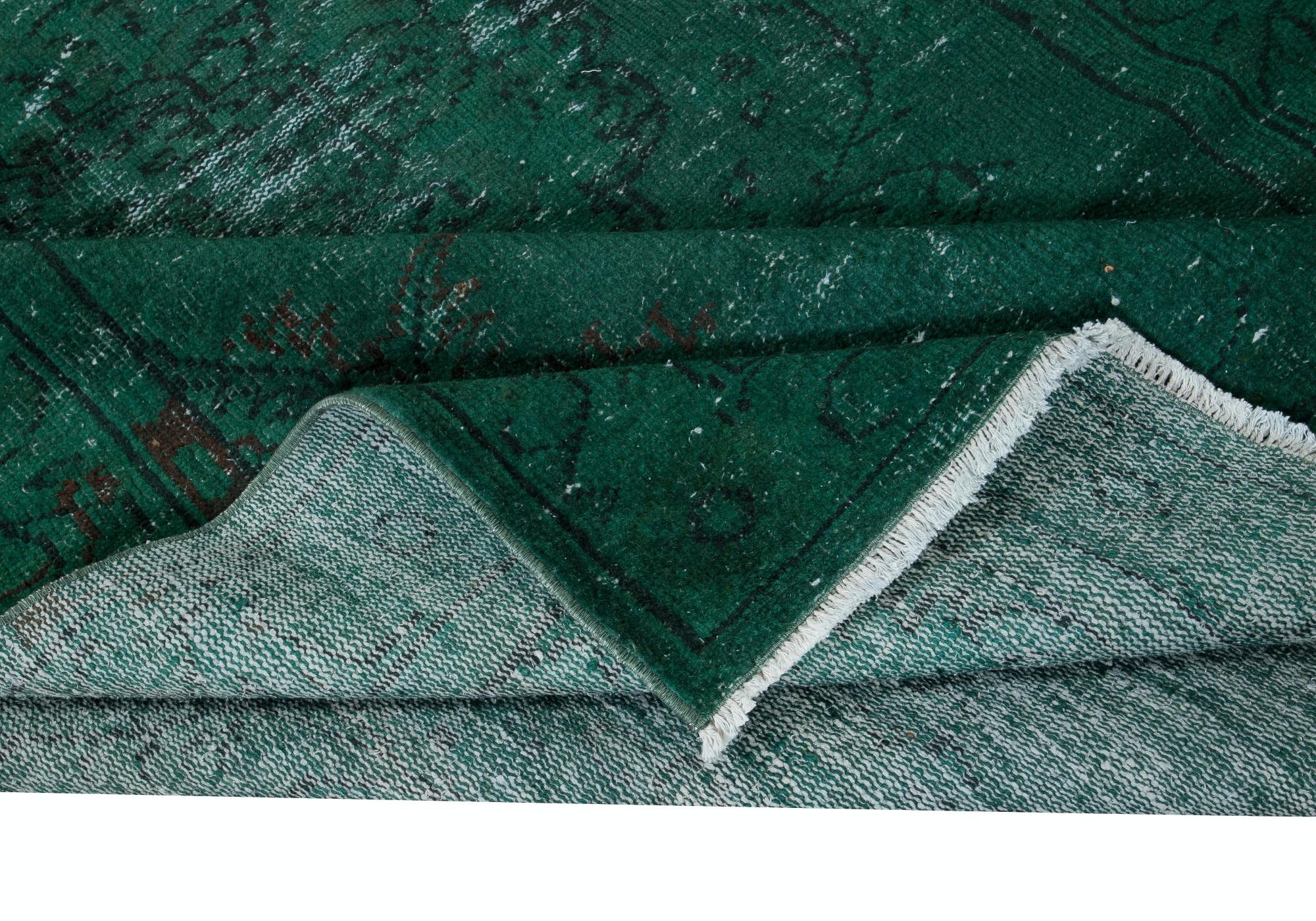 Turkish 5.6x9.5 Ft Handmade Forest Green Area Rug, Modern Medallion Design Carpet For Sale