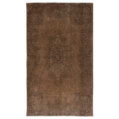 5.6x9.5 Ft Handgefertigter Türkischer Vorleger. Brauner überfärbter Vintage-Teppich für modernes Zuhause