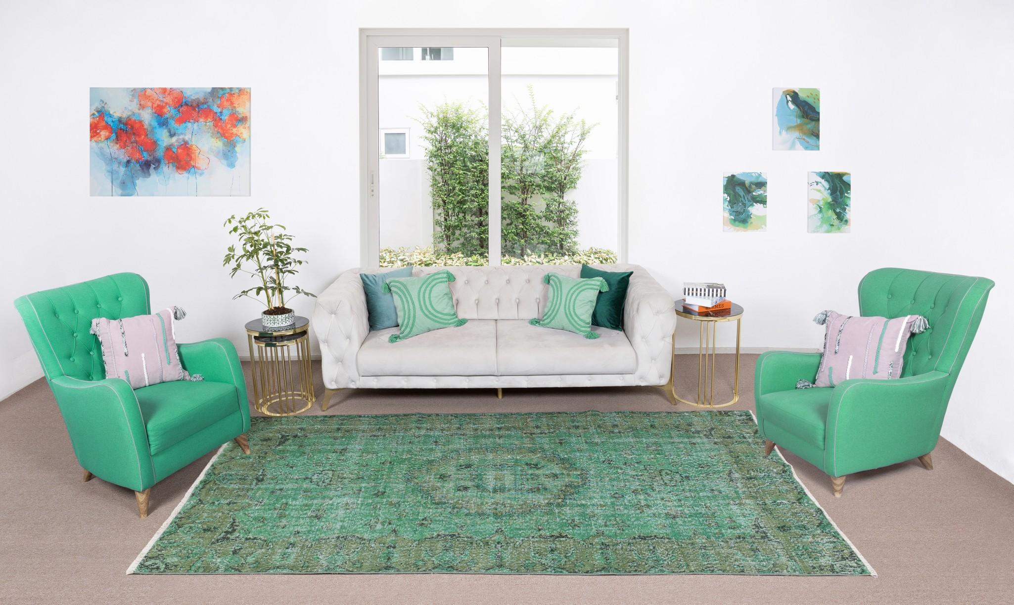 Our over-dyed rugs are all hand-knotted vintage pieces that are recreated in our workshop to cater to a wider range of interior design choices from modern to coastal, from industrial to rustic/cottage. These 50 to 70 year-old rugs were hand-knotted