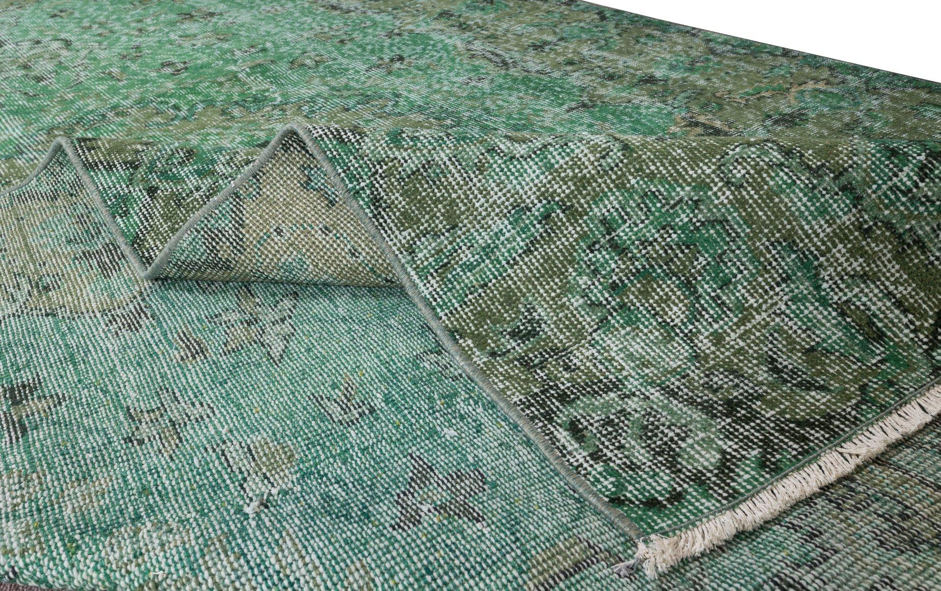 Hand-Knotted 5.6x9.5 Ft Handmade Vintage Turkish Rug Over-Dyed in Green for Modern Interiors For Sale
