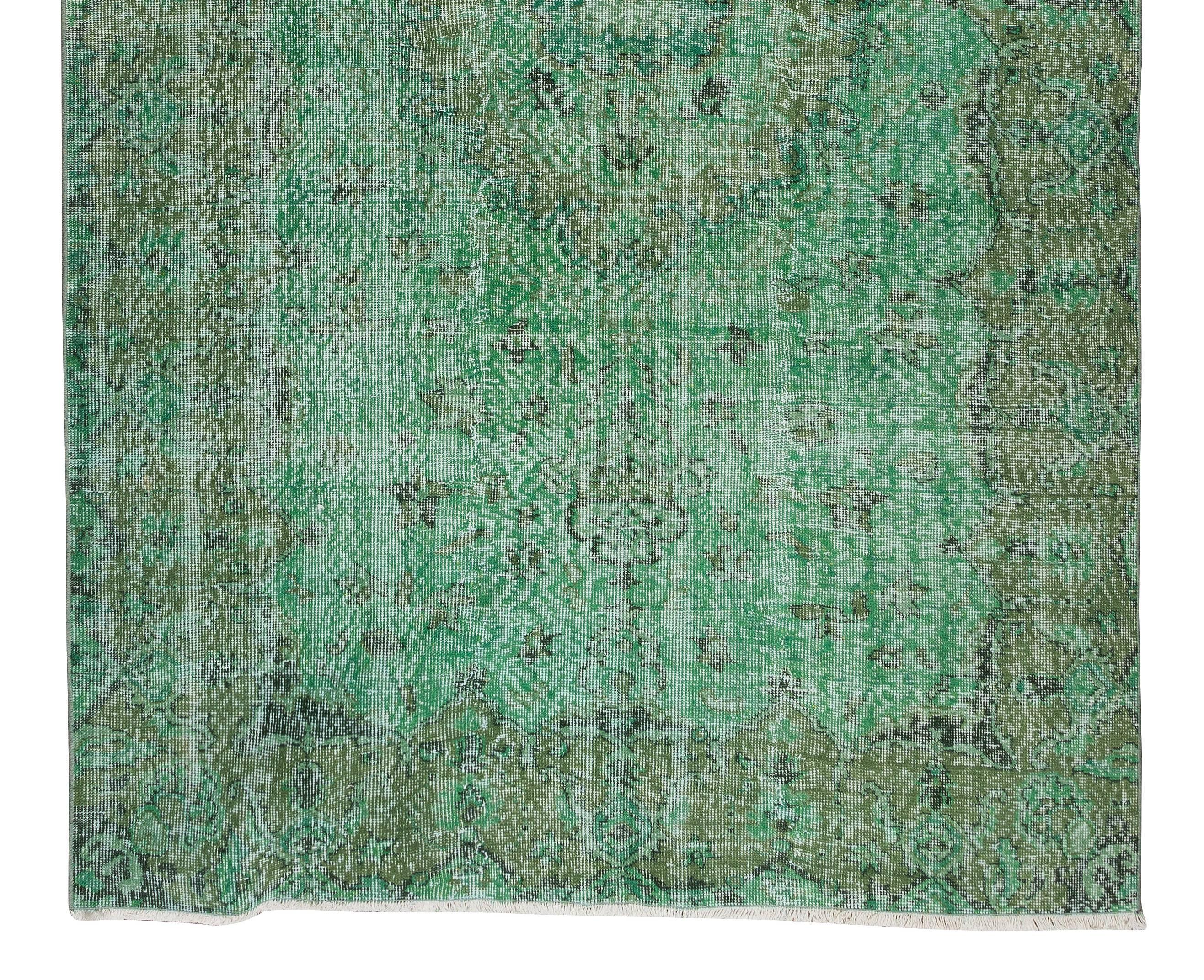 20th Century 5.6x9.5 Ft Handmade Vintage Turkish Rug Over-Dyed in Green for Modern Interiors For Sale