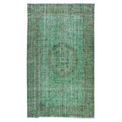 Alfombra Turca Vintage Hecha a Mano Teñida de Verde para Interiores Modernos 5,6x9,5 Pies