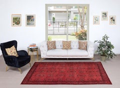 5.6x9.5 Ft Red Overdyed Wool Rug. Vintage Turkish Handmade Area Rug for Bedroom