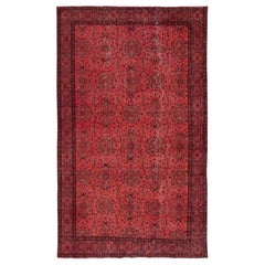 5.6x9.5 Ft Red Overdyed Wool Rug. Vintage Turkish Handmade Area Rug for Bedroom