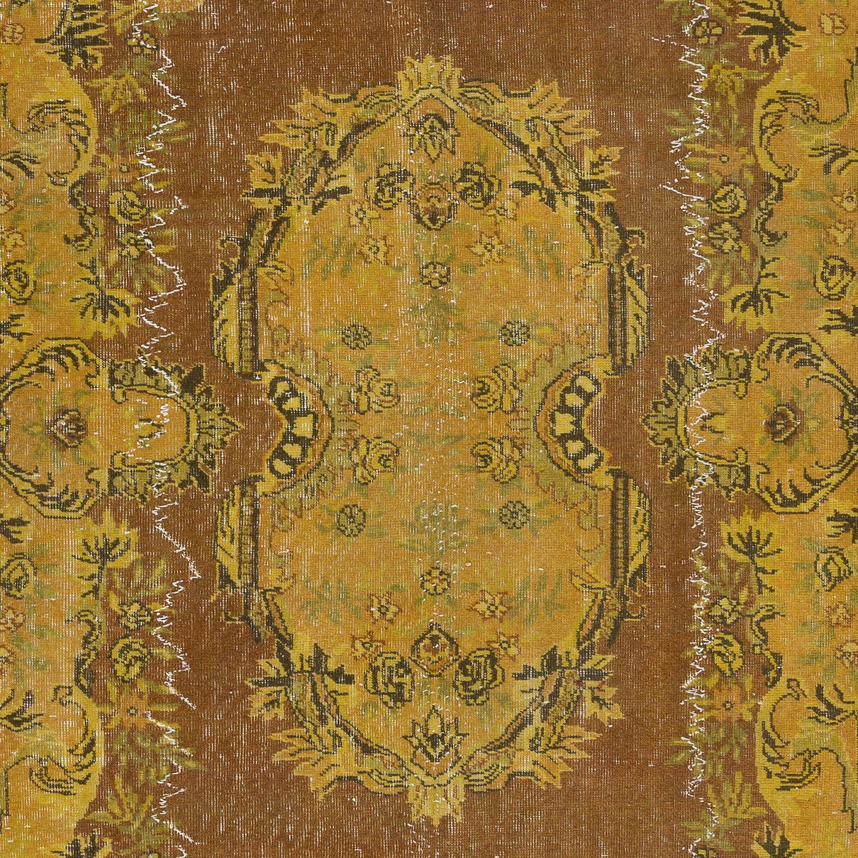 Modern 5.6x9.5 Ft Rust & Amber Yellow Handmade Turkish Rug for Contemporary Interiors For Sale