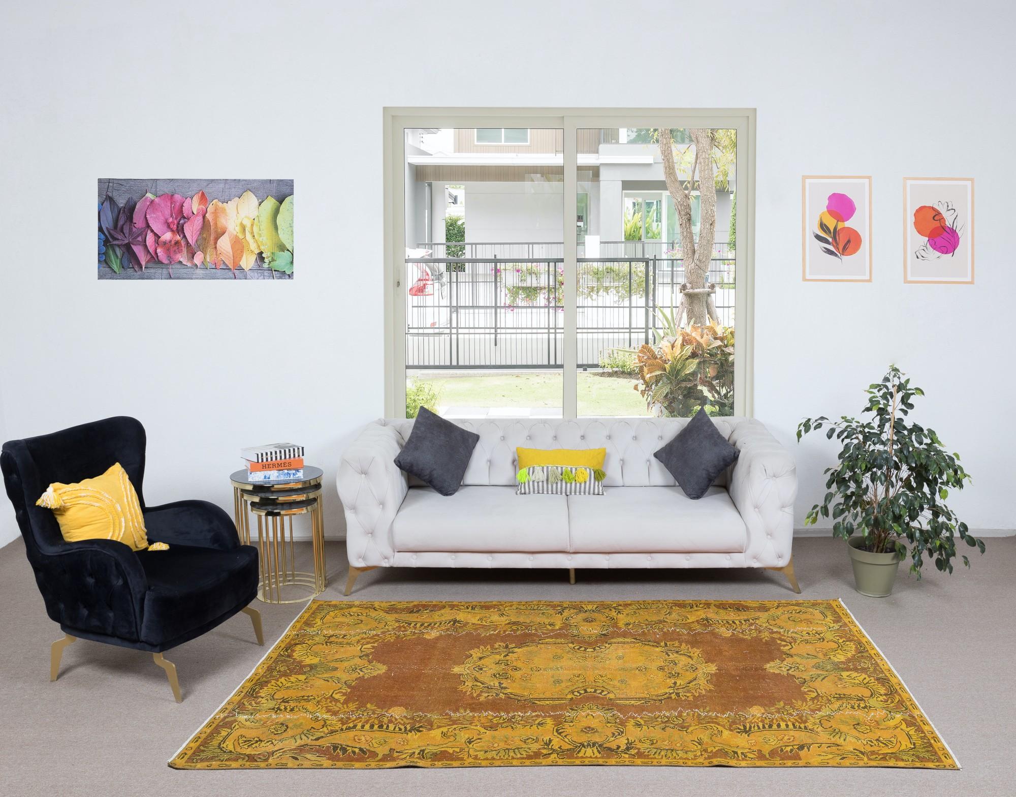 5.6x9.5 Ft Rust & Amber Yellow Handmade Turkish Rug für Contemporary Interiors (Handgewebt) im Angebot