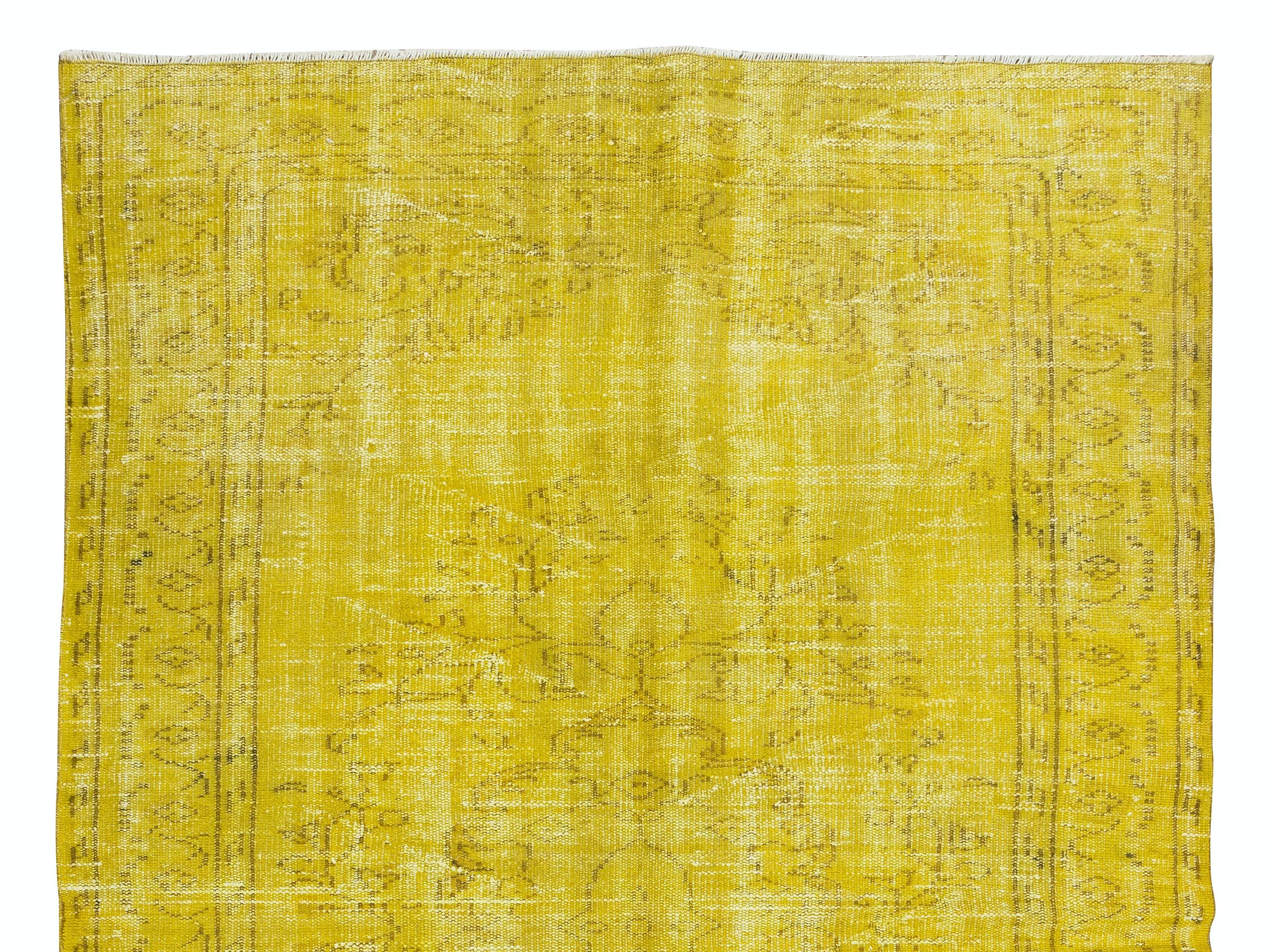 Hand-Knotted 5.6x9.5 Ft Yellow Area Rug for Modern Home & Office, Turkish Handmade Carpet For Sale