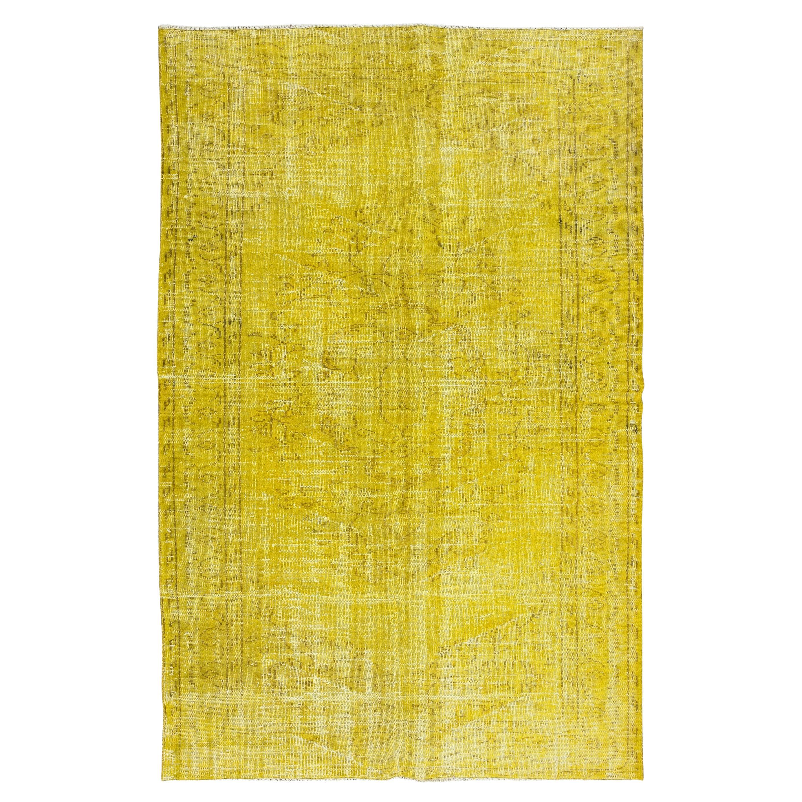 5.6x9.5 Ft Yellow Area Rug for Modern Home & Office, Turkish Handmade Carpet For Sale