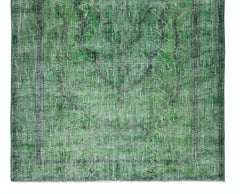 5.6x9.6 Ft Distressed Vintage Handmade Rug Redyed in Green for Modern Interiors