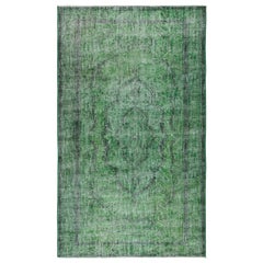 Tappeto Vintage Distressed 5.6x9.6 Ft fatto a mano tinto di verde per interni moderni