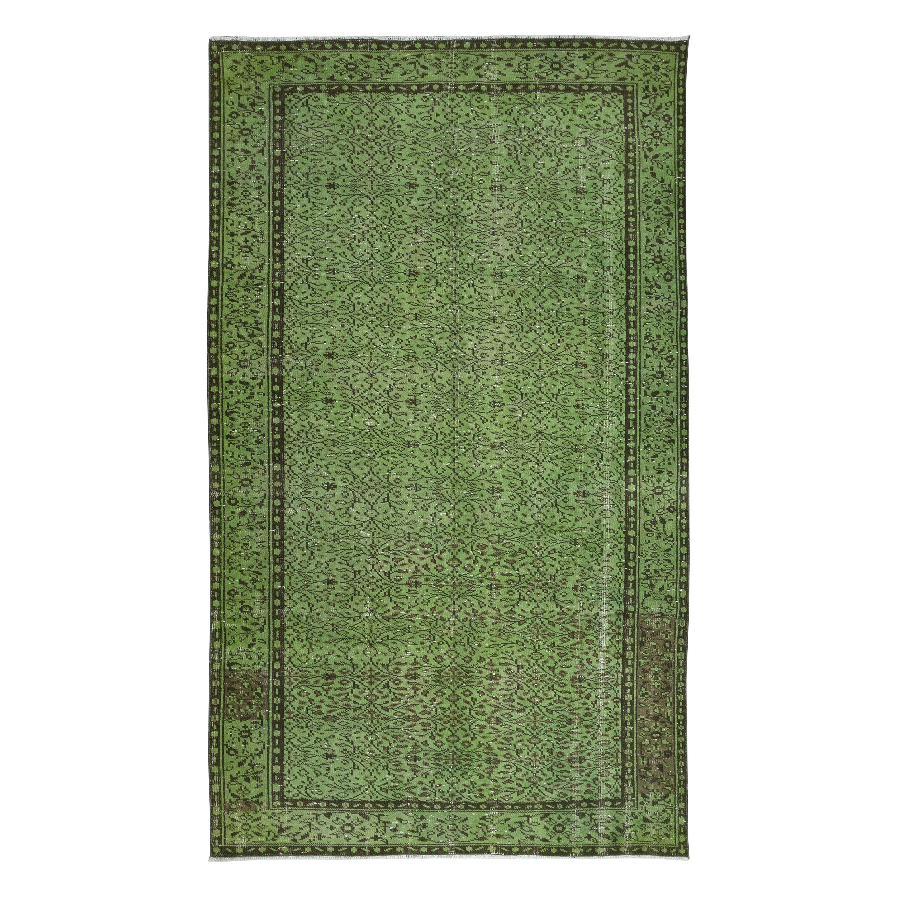 Tappeto turco fatto a mano 5.6x9.6 Ft in verde, Tappeto floreale contemporaneo
