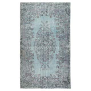 One-of-a-kind Hand Knotted Eclectic Light Blue Area Rug For Sale at 1stDibs