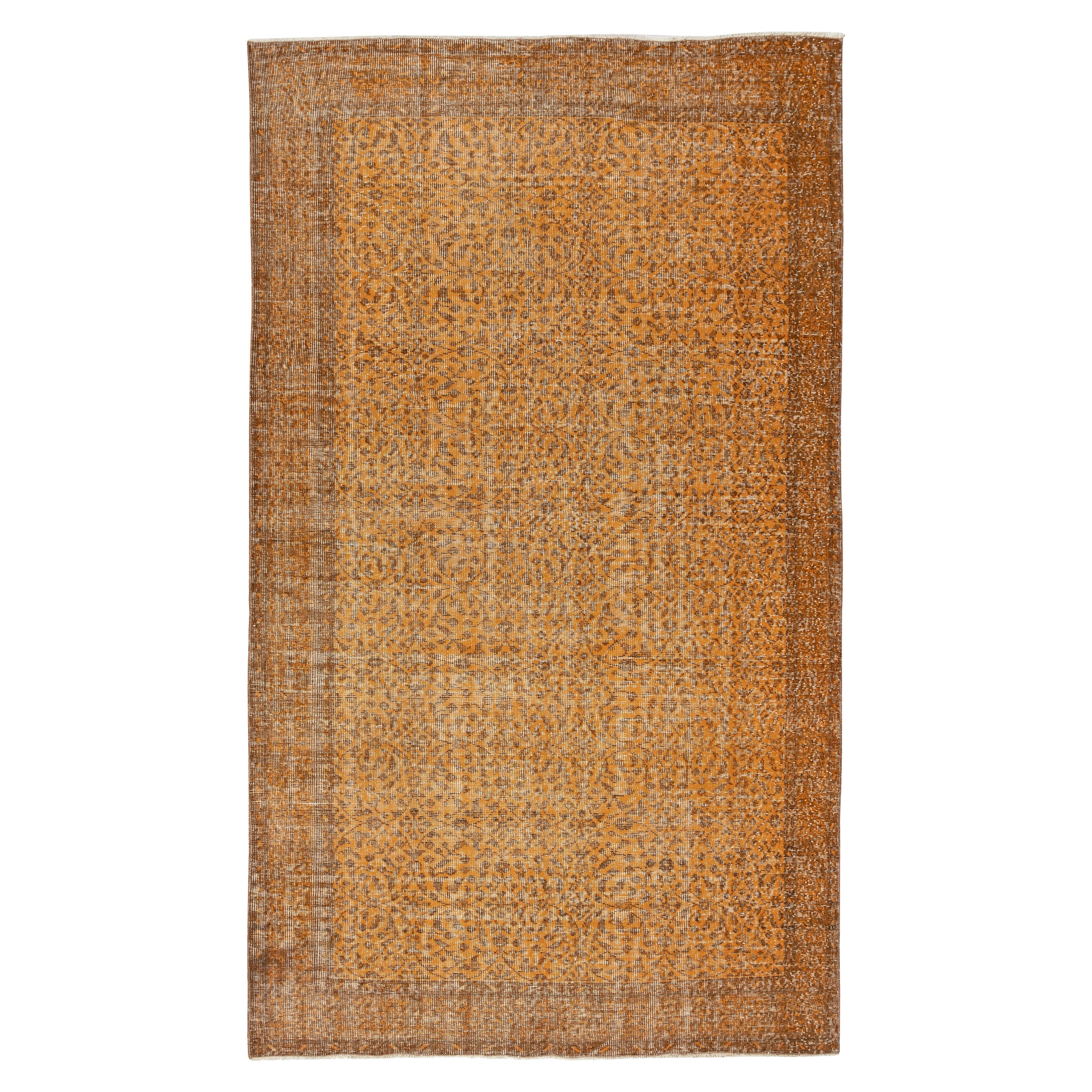 5.6x9.6 Ft Vintage Handmade Turkish Rug Redyed in Orange for Modern Interiors