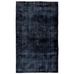 5.6x9.6 ft Retro Handmade Wool Rug in Plain Navy Blue for Modern Interiors