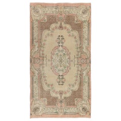 Tapis turc vintage fait main d'inspiration Aubusson couleur pêche et jaune pâle, 5,6 x 9,7 m