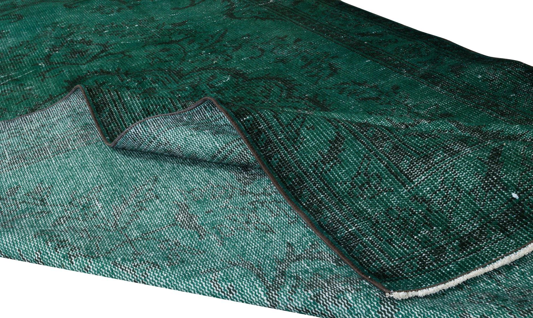 Hand-Knotted 5.6x9.7 Ft Handmade Vintage Turkish Rug Over-Dyed in Green 4 Modern Interiors