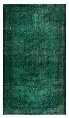 5.6x9.7 Ft Handmade Vintage Turkish Rug Over-Dyed in Green 4 Modern Interiors