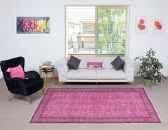 5.6x9.7 Ft Modern Pink Turkish Rug. Vintage Handmade Wool Area Rug