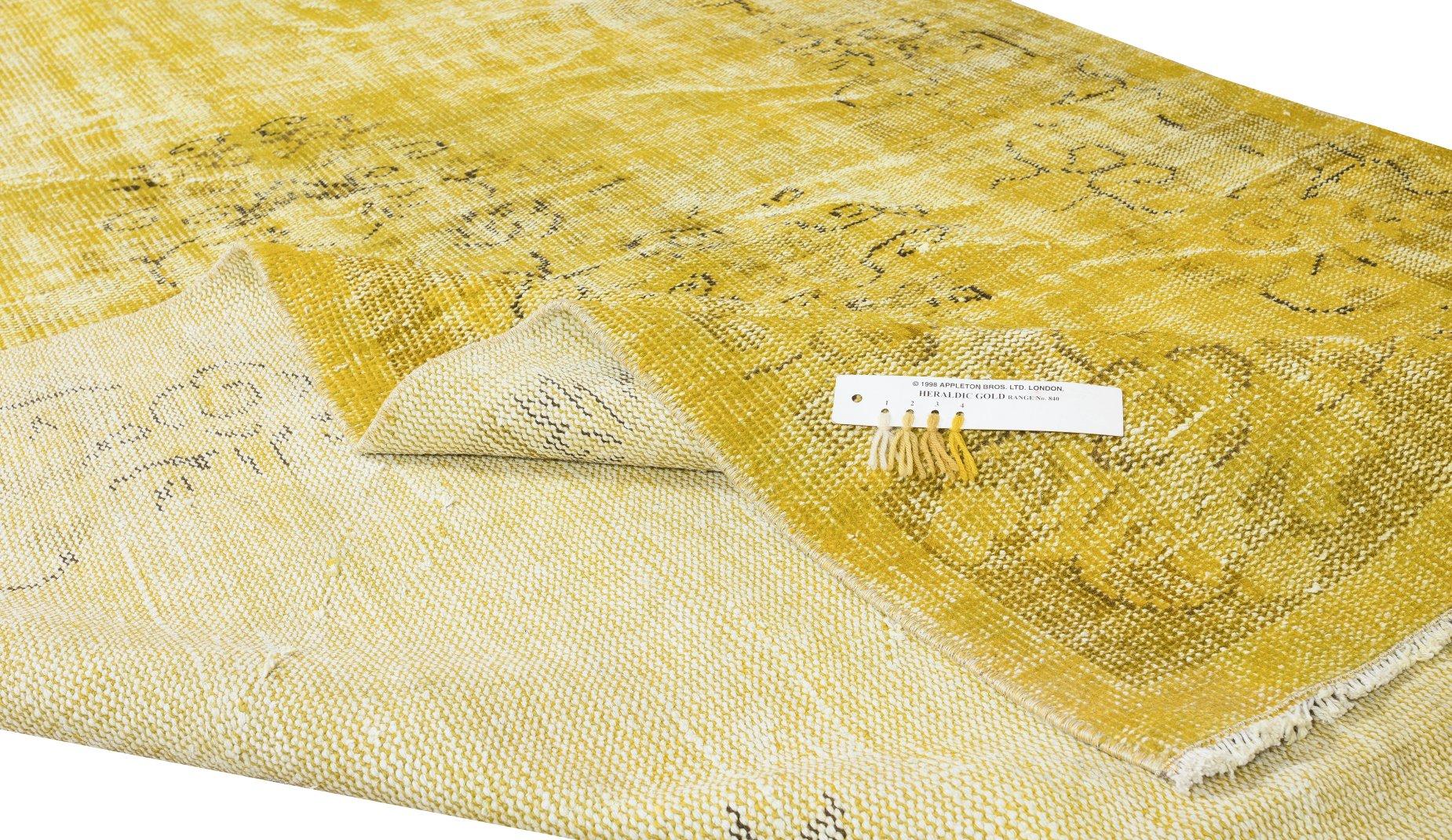 Hand-Knotted 5.6x9.7 Ft Yellow Overdyed Rug for Modern Home & Office, Turkish Handmade Carpet For Sale