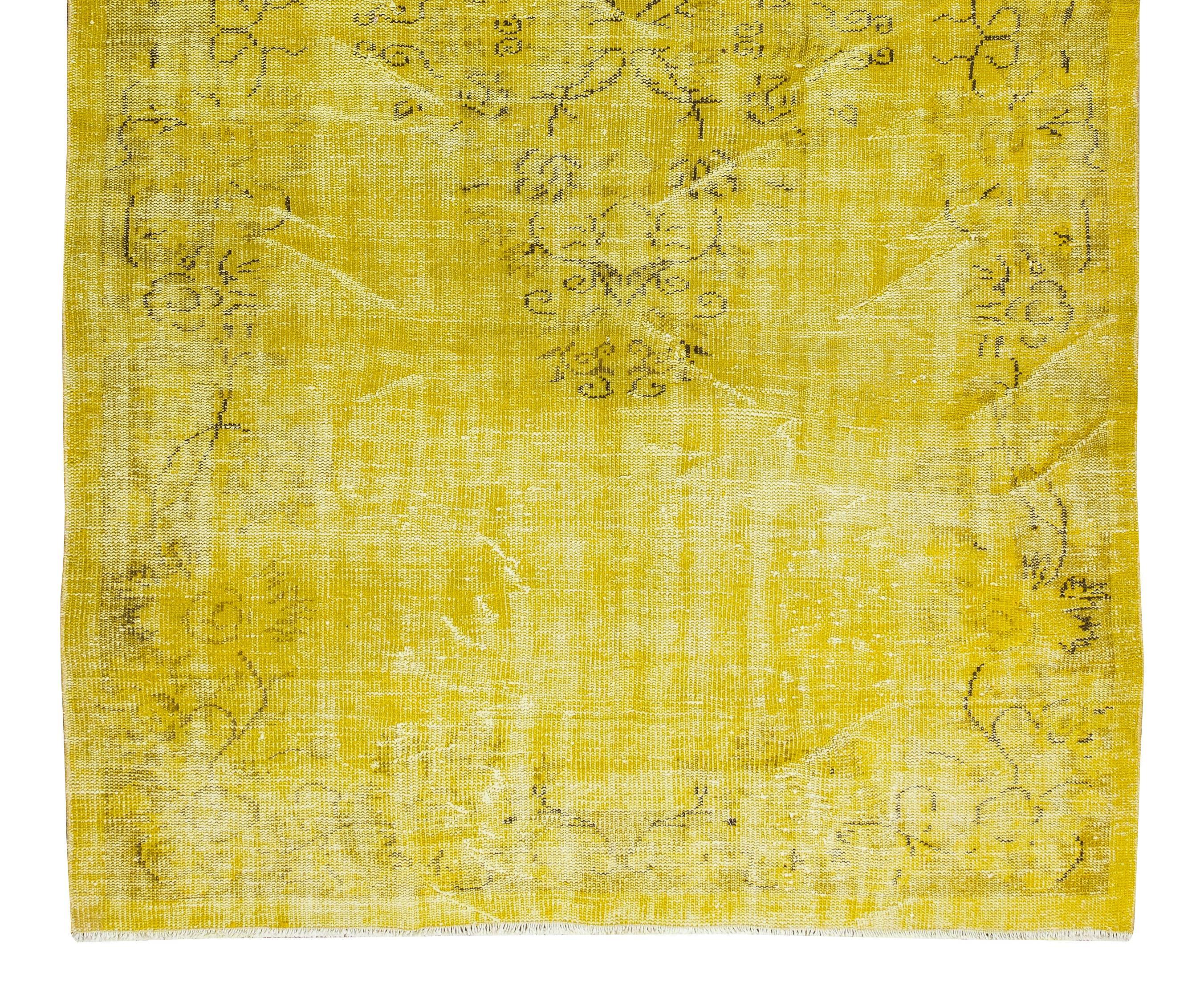 20th Century 5.6x9.7 Ft Yellow Overdyed Rug for Modern Home & Office, Turkish Handmade Carpet For Sale