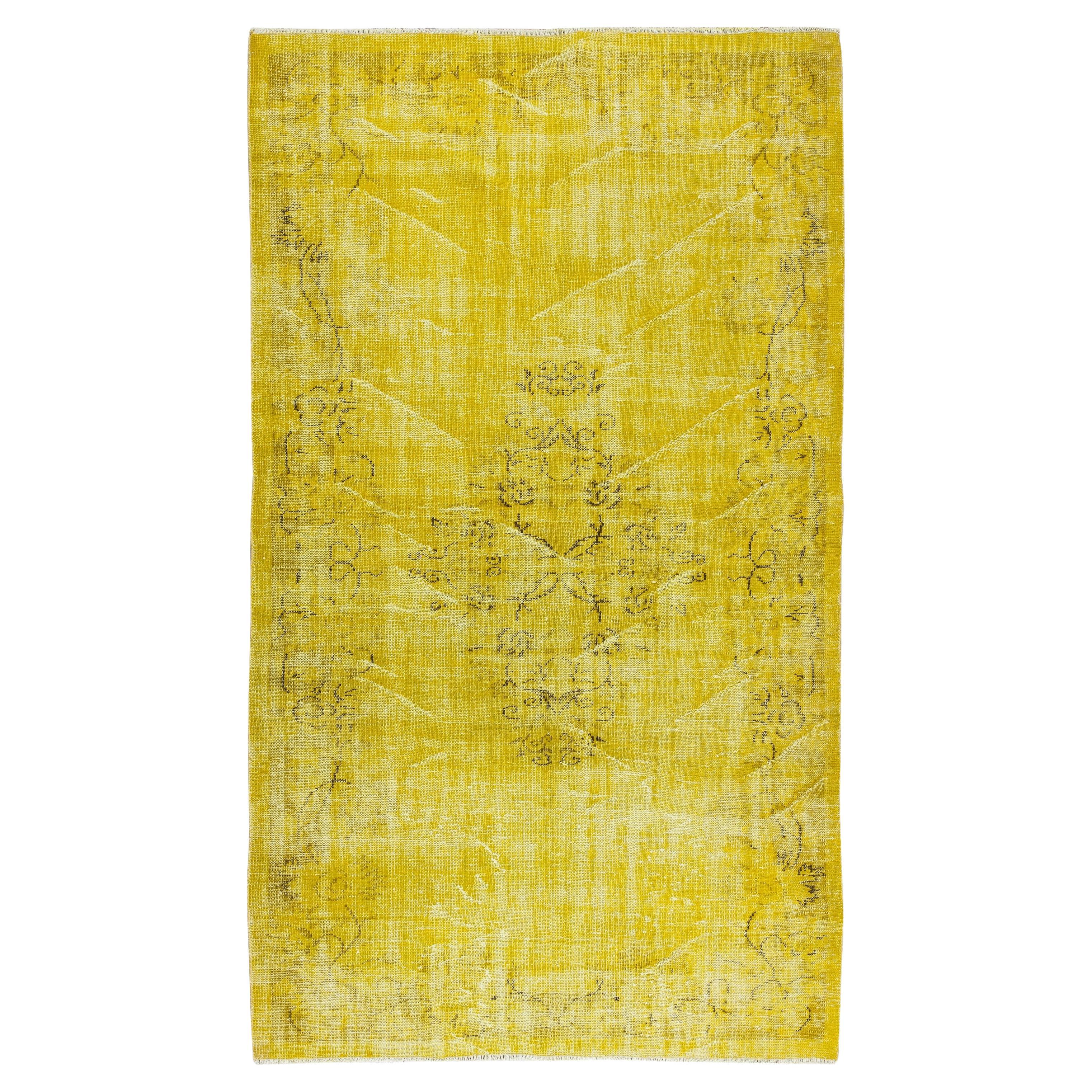 5.6x9.7 Ft Yellow Overdyed Rug for Modern Home & Office, Turkish Handmade Carpet For Sale