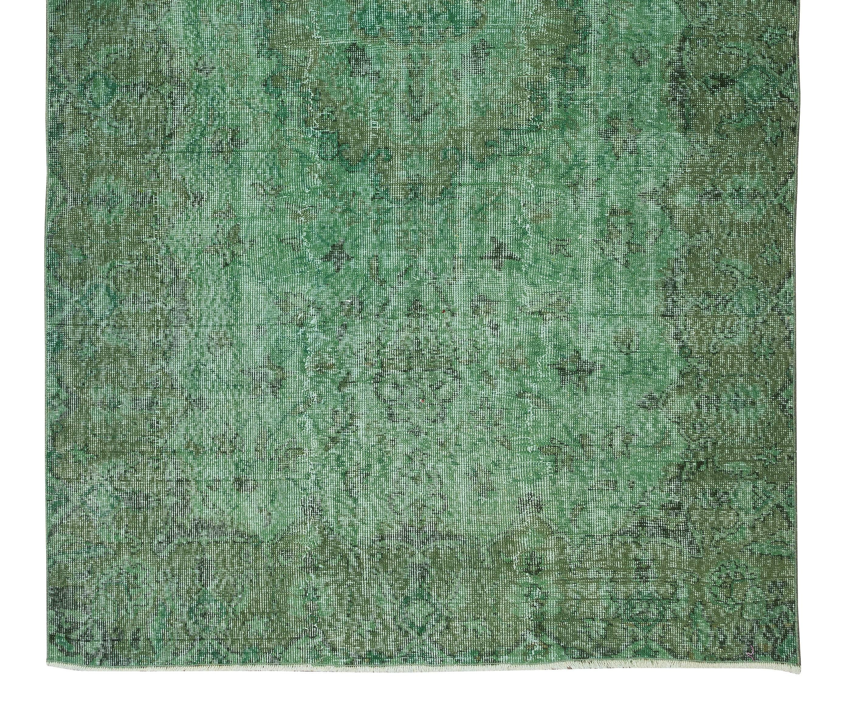 20th Century 5.6x9.8 Ft Handmade Vintage Turkish Rug Over-Dyed in Green for Modern Interiors For Sale