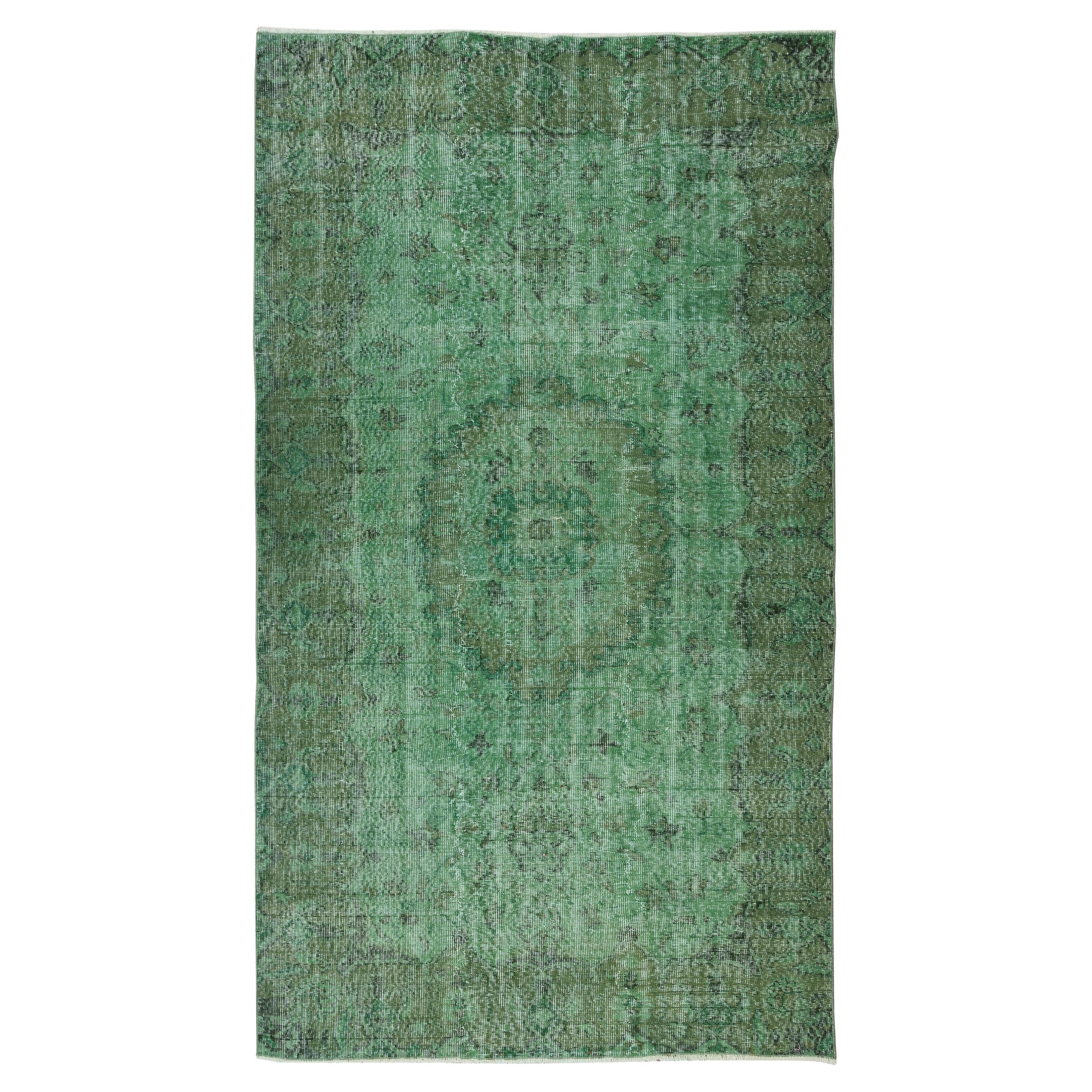5.6x9,8 Ft Handgefertigter trkischer Vintage-Teppich in Grn, berzogen fr Modern Interiors